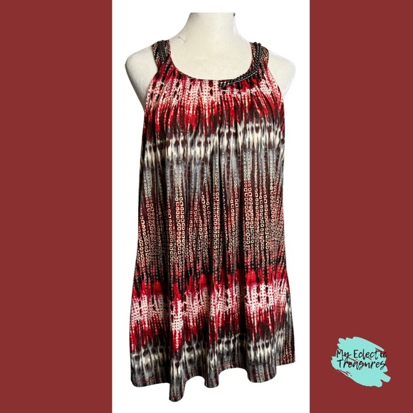 New Directions Multicolored Tiered Sleeveless Blouse with Metal Chain Detail 1X - Picture 1 of 8